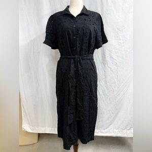 Ann Taylor Black Eyelet short sleeve  Midi Dress